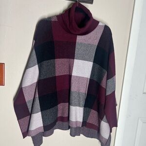 New Plaid Batwing Turtleneck Sweater
